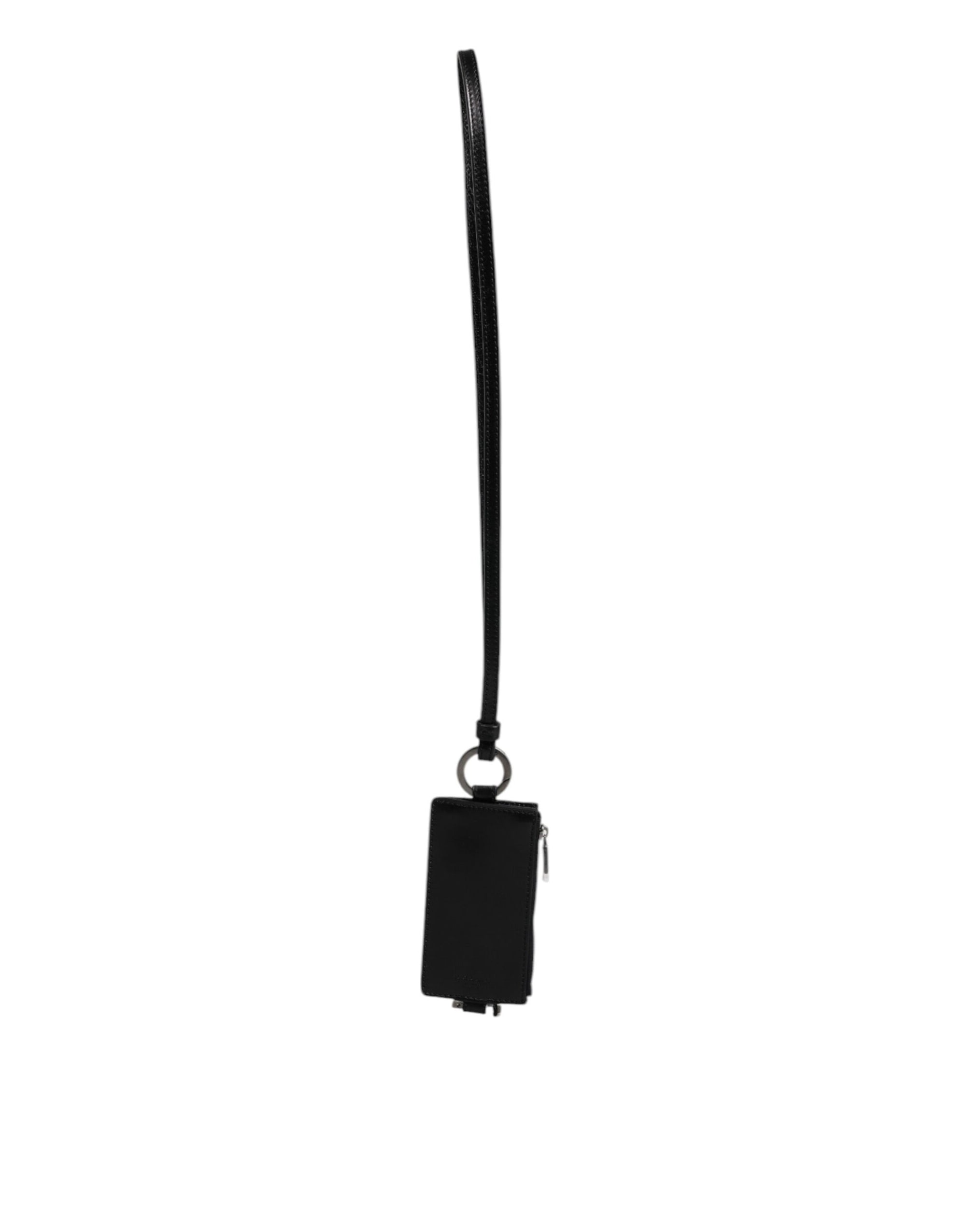 Portefeuille porte-cartes Dolce &amp; Gabbana en cuir noir avec cordon et logo cheval