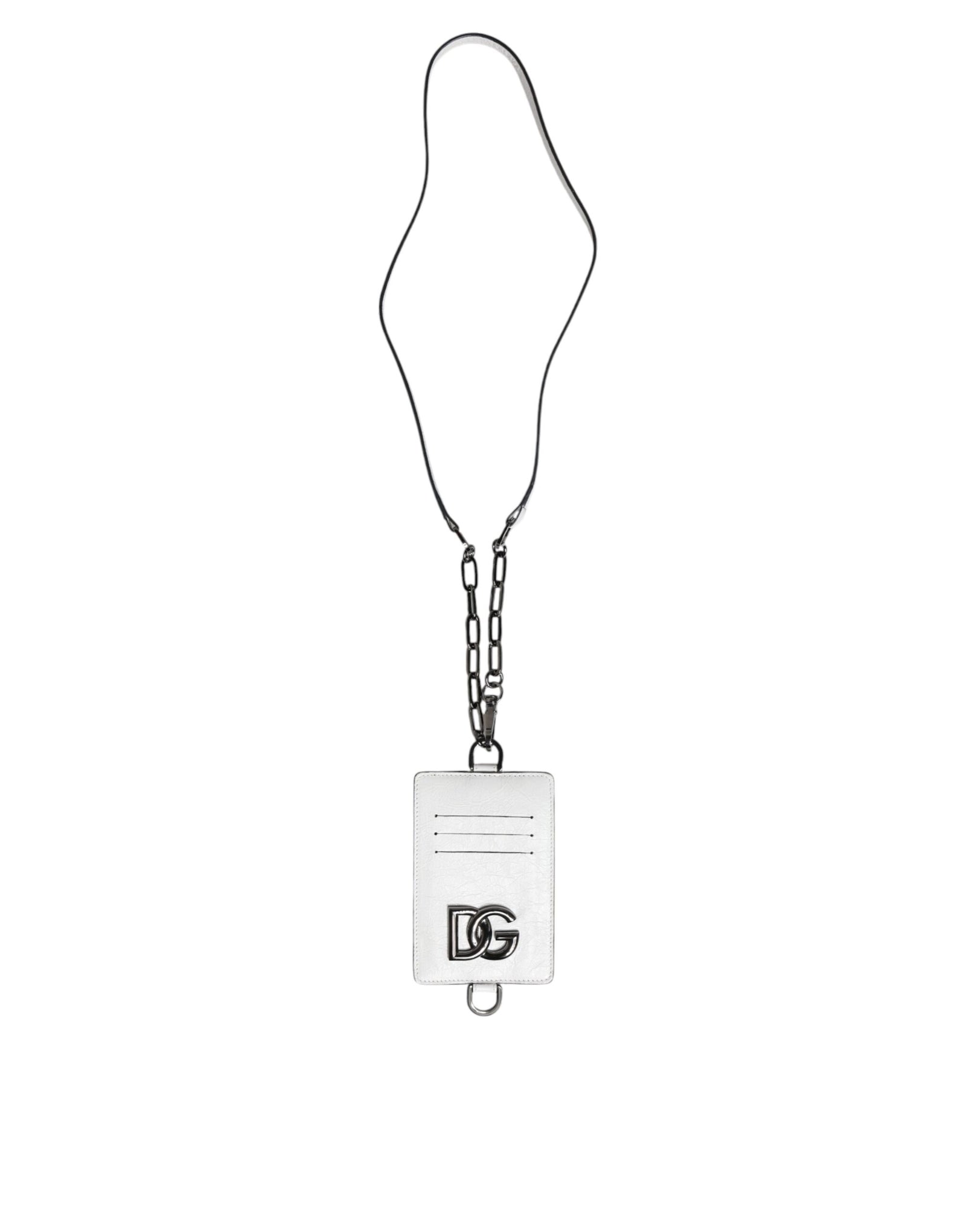 Portefeuille porte-cartes Dolce &amp; Gabbana en cuir de veau blanc avec cordon et logo