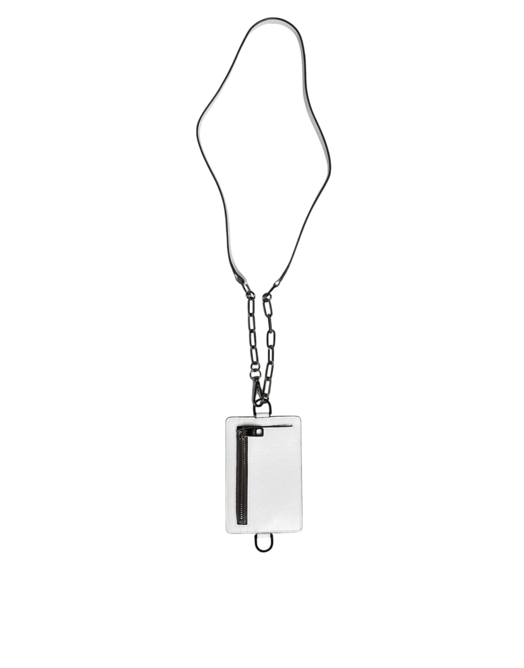 Portefeuille porte-cartes Dolce &amp; Gabbana en cuir de veau blanc avec cordon et logo