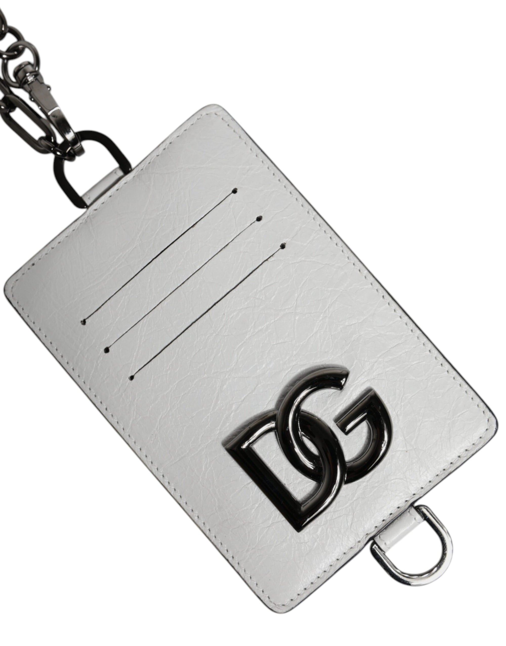 Portefeuille porte-cartes Dolce &amp; Gabbana en cuir de veau blanc avec cordon et logo