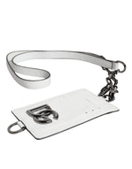 Portefeuille porte-cartes Dolce &amp; Gabbana en cuir de veau blanc avec cordon et logo