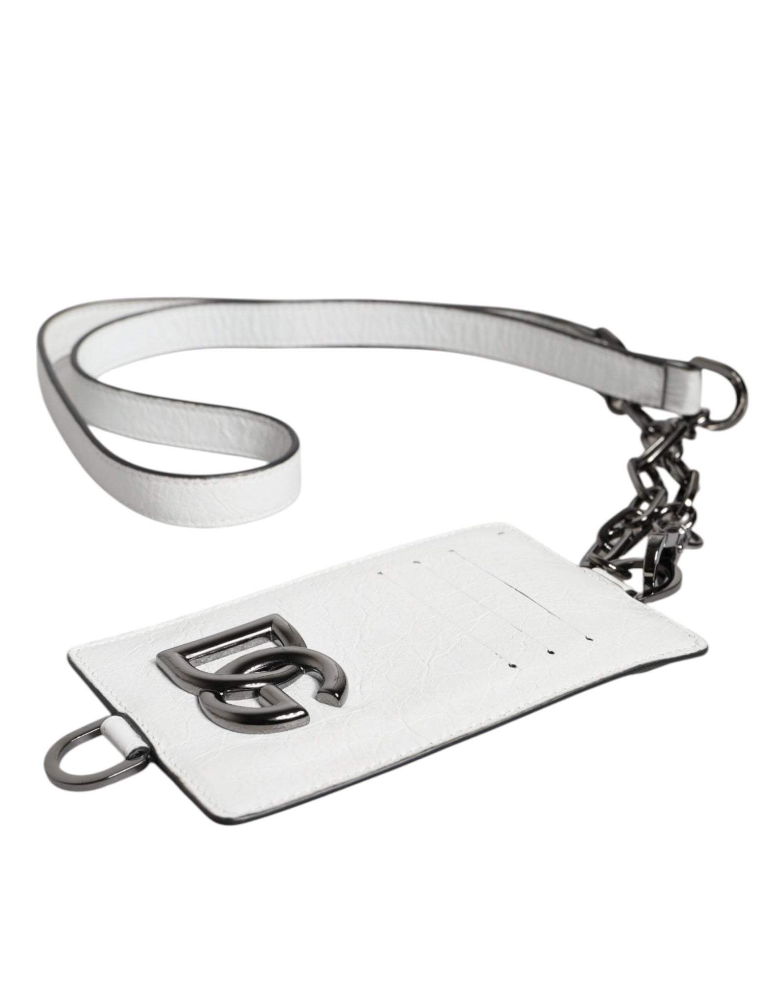 Portefeuille porte-cartes Dolce &amp; Gabbana en cuir de veau blanc avec cordon et logo