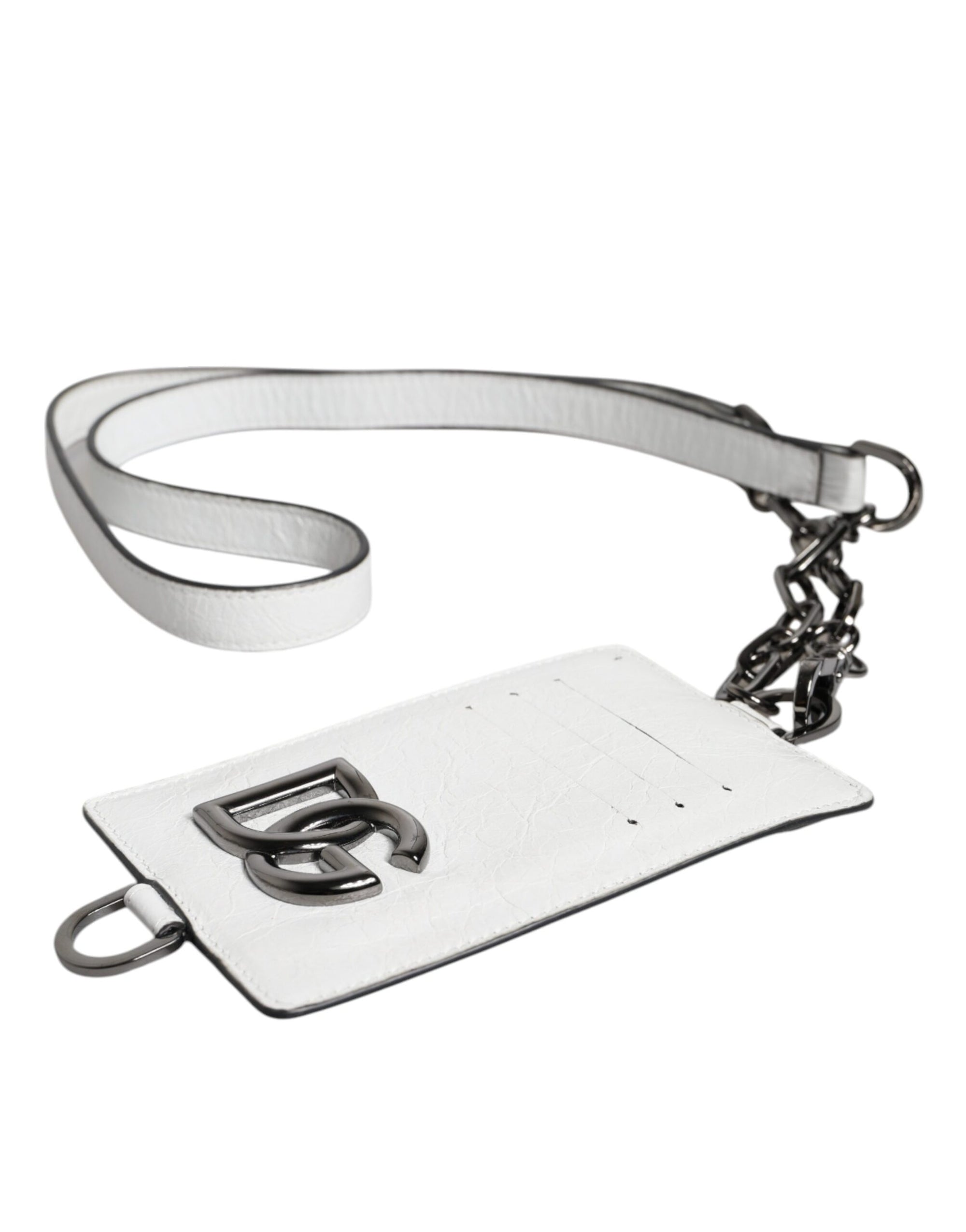 Portefeuille porte-cartes Dolce &amp; Gabbana en cuir de veau blanc avec cordon et logo