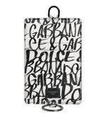 Portefeuille porte-cartes en cuir blanc Dolce &amp; Gabbana avec cordon et logo imprimé