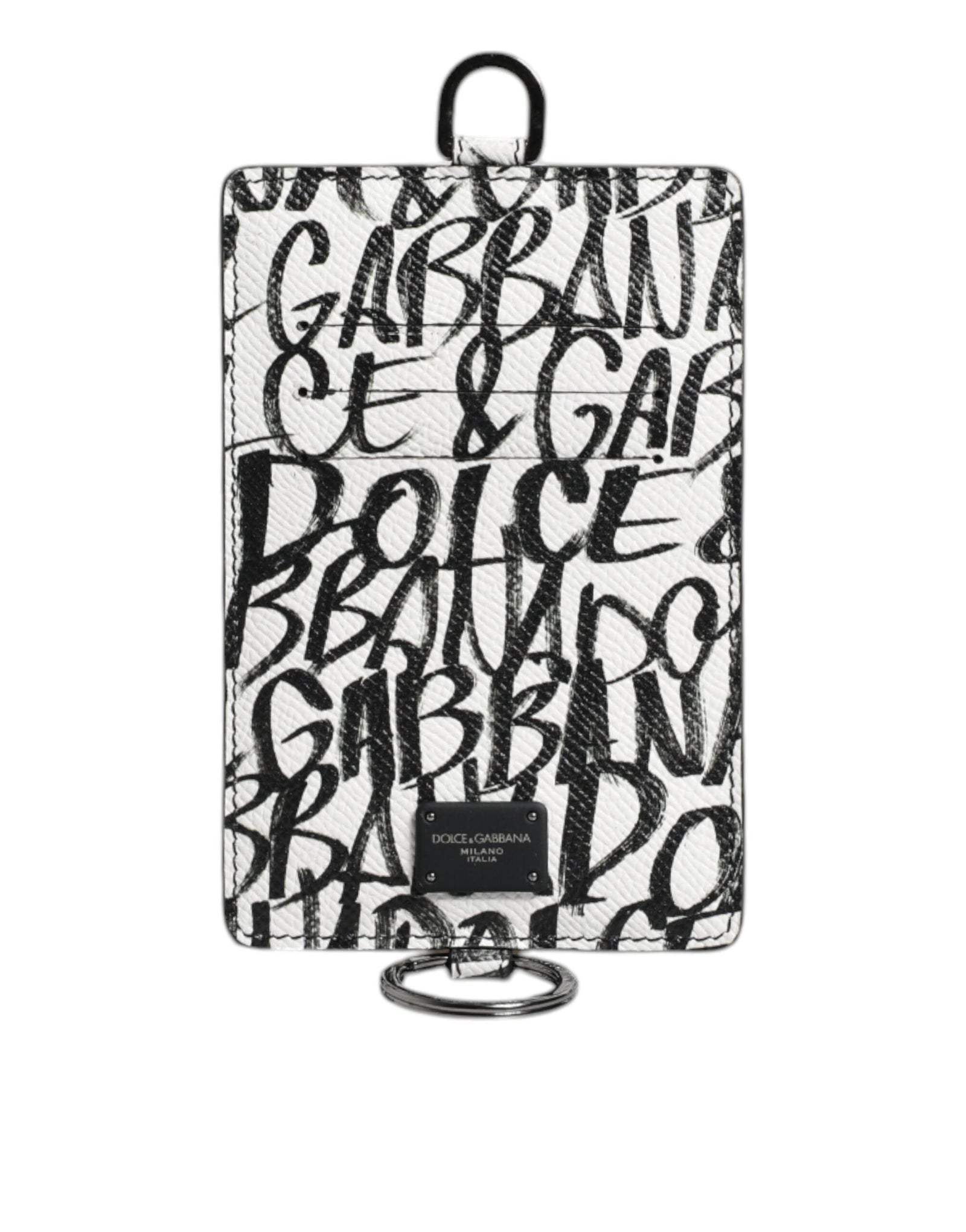 Portefeuille porte-cartes en cuir blanc Dolce &amp; Gabbana avec cordon et logo imprimé