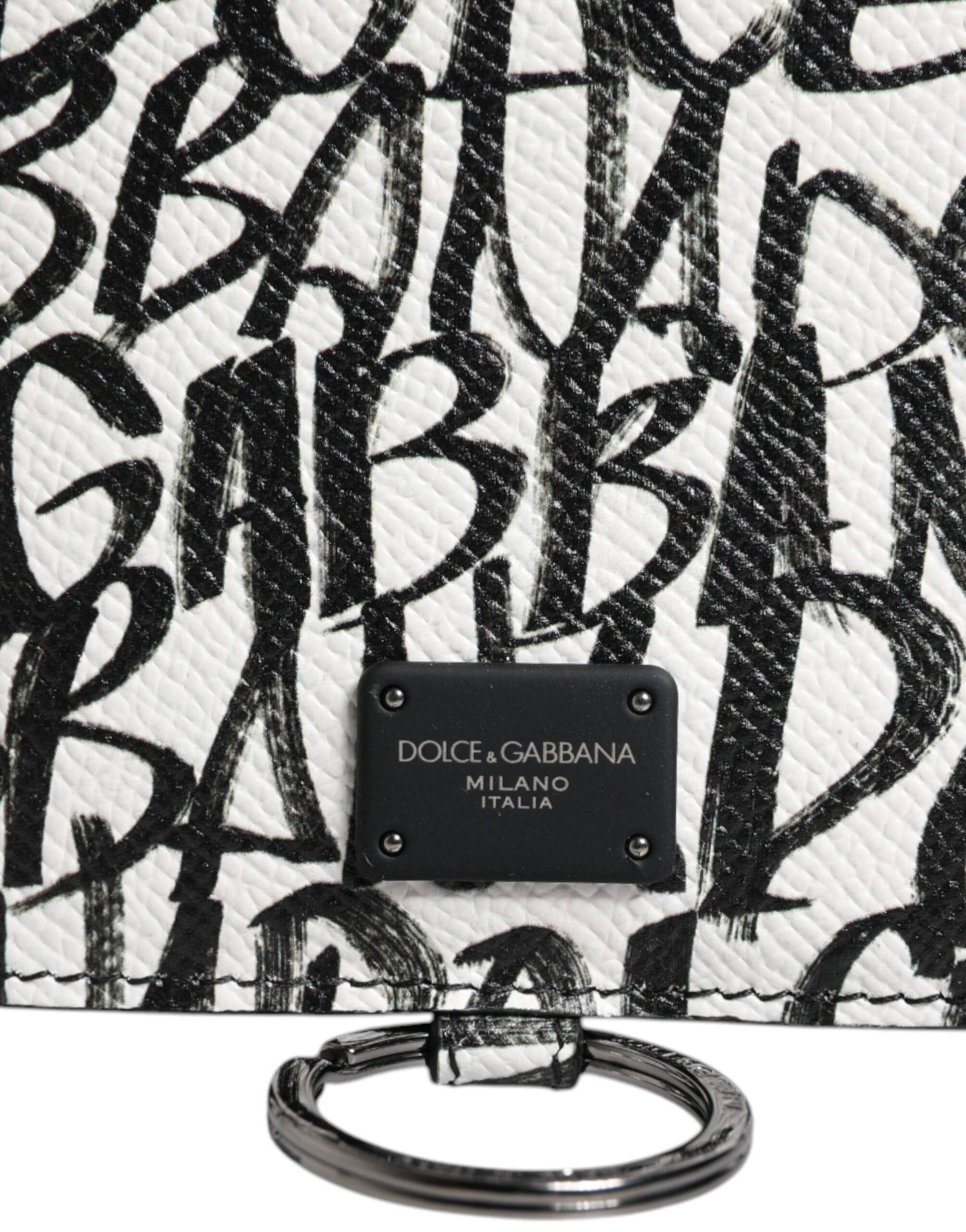 Portefeuille porte-cartes en cuir blanc Dolce &amp; Gabbana avec cordon et logo imprimé