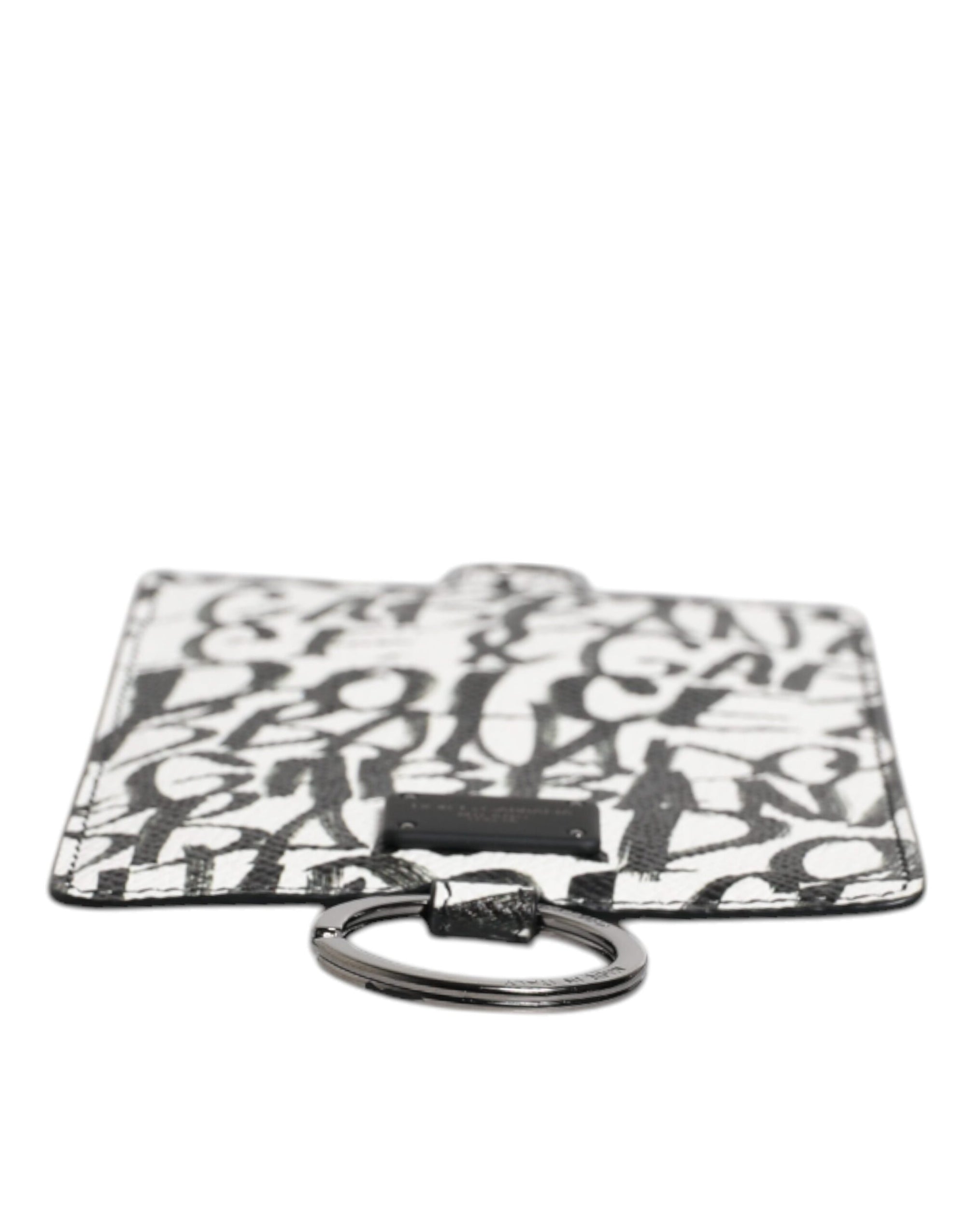 Portefeuille porte-cartes en cuir blanc Dolce &amp; Gabbana avec cordon et logo imprimé