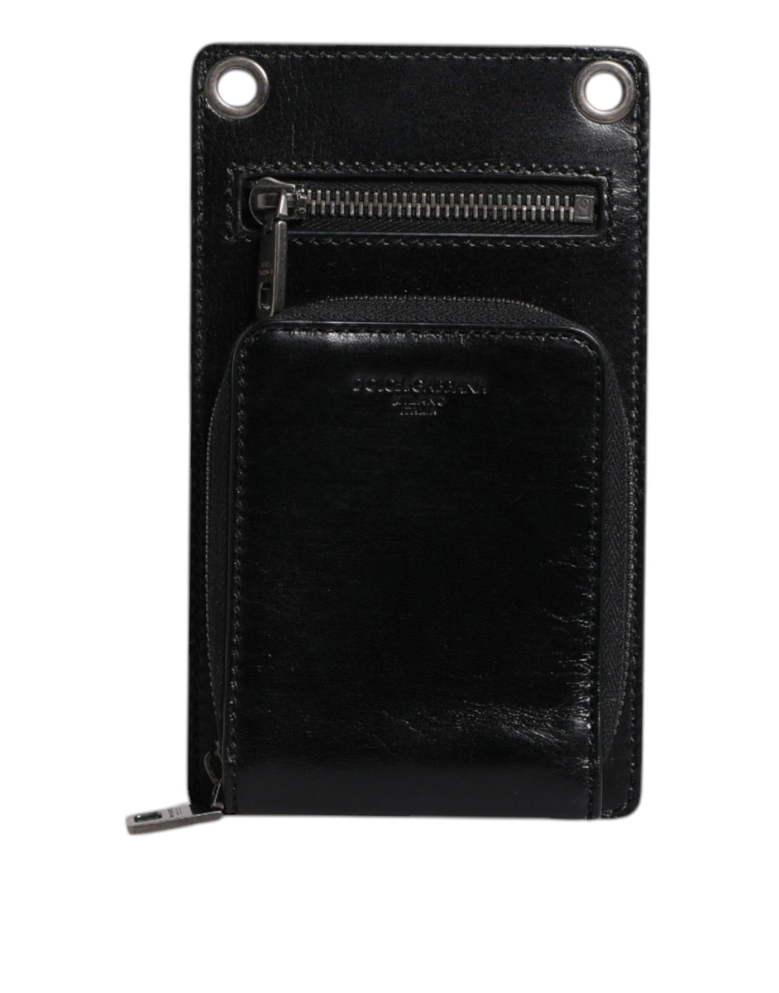 Portefeuille Dolce &amp; Gabbana en cuir noir avec logo et fermeture éclair