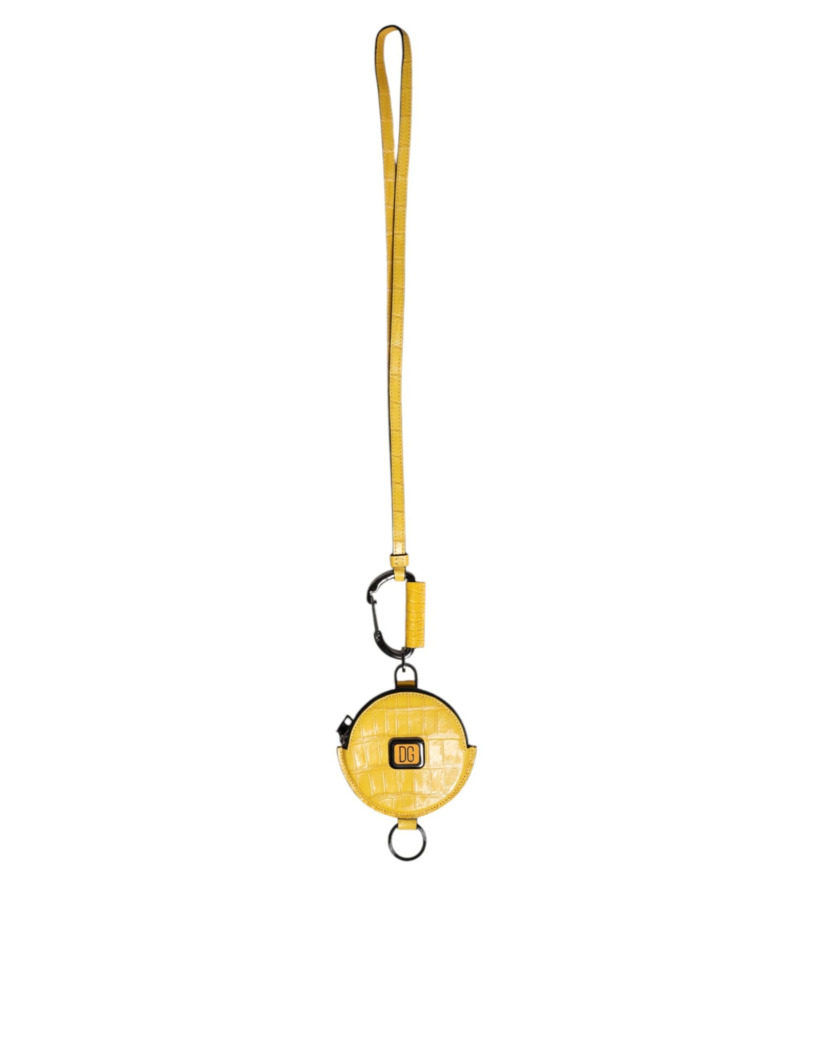 Portefeuille rond en cuir jaune Dolce &amp; Gabbana avec cordon et porte-monnaie à logo DG