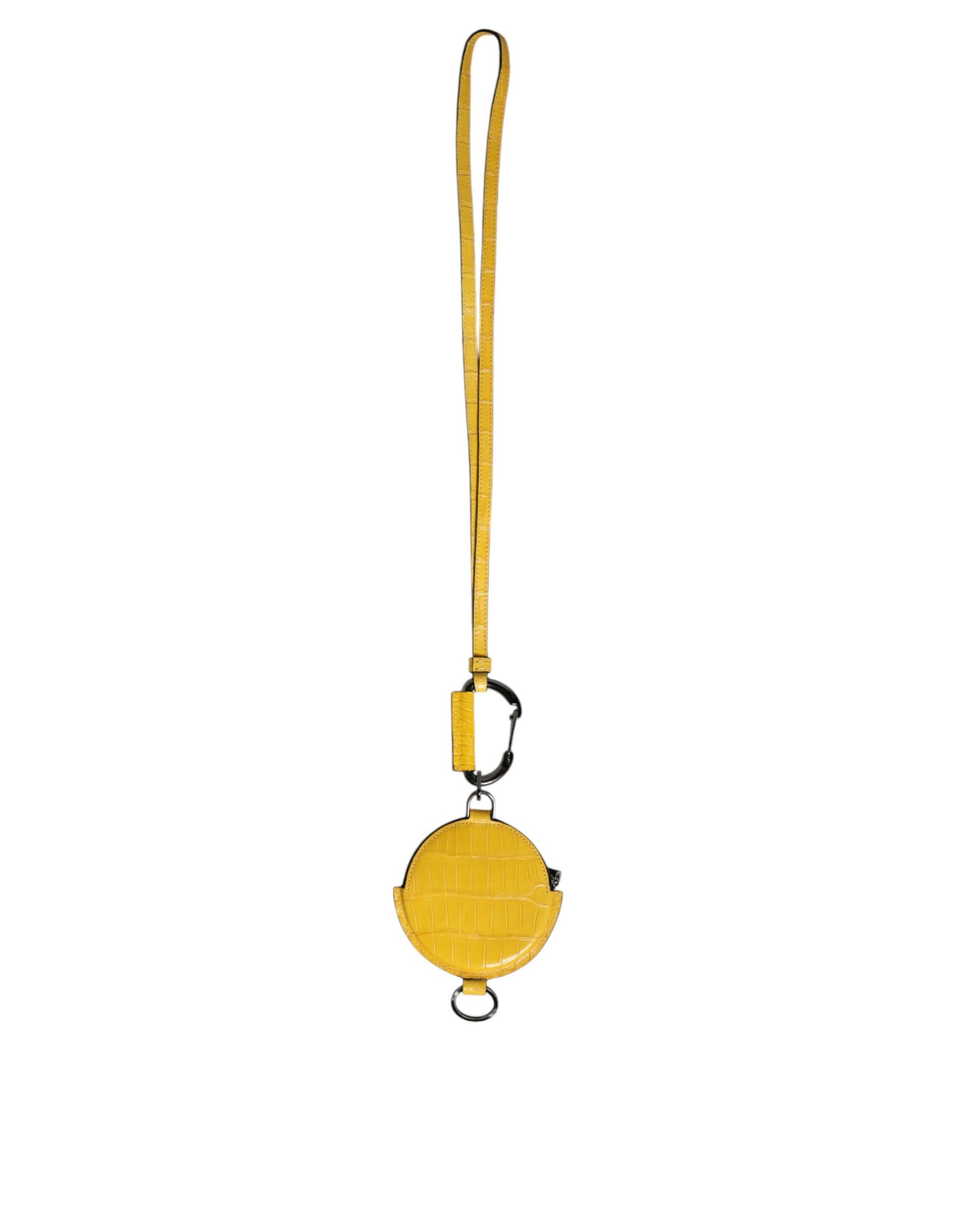Portefeuille rond en cuir jaune Dolce &amp; Gabbana avec cordon et porte-monnaie à logo DG