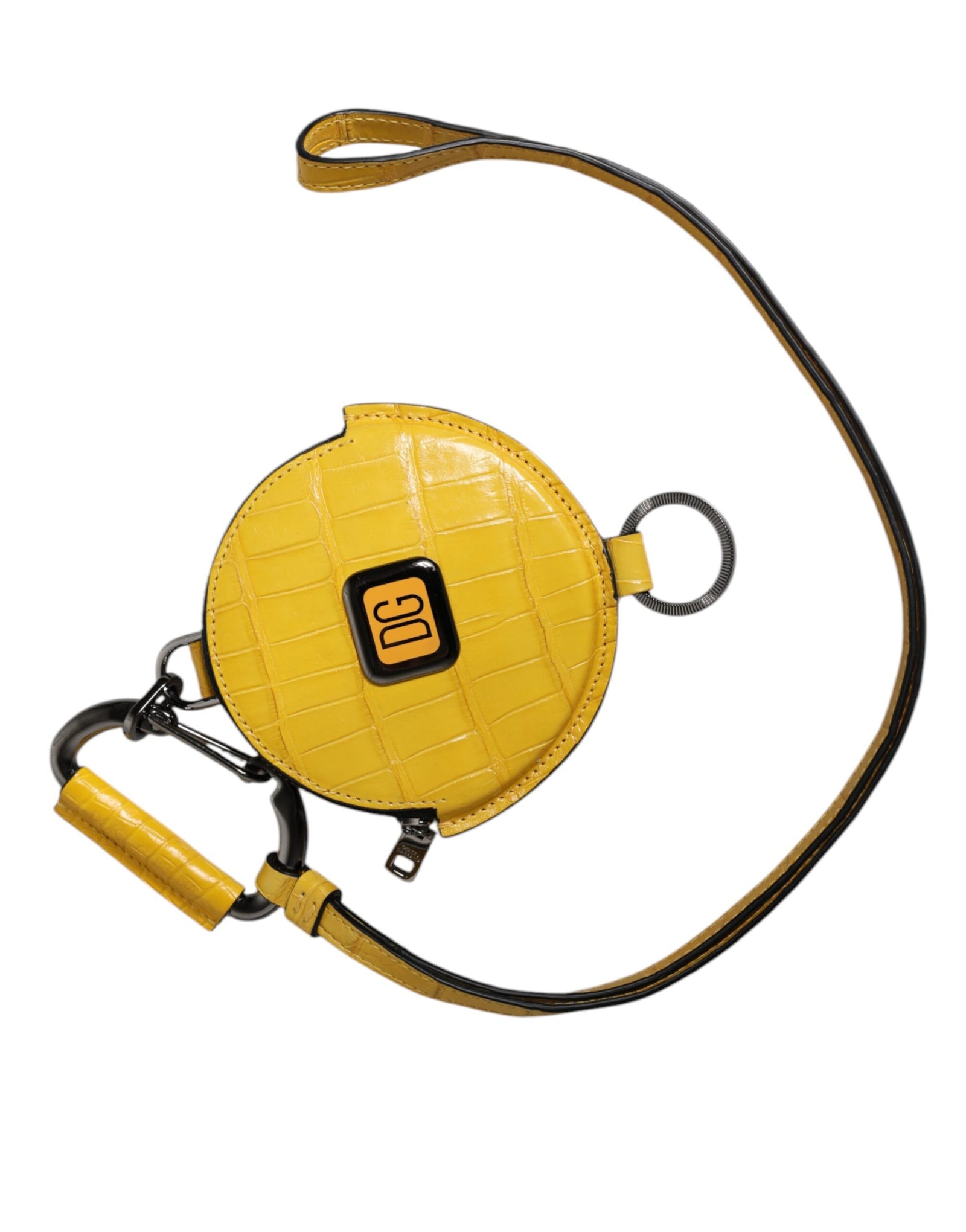 Portefeuille rond en cuir jaune Dolce &amp; Gabbana avec cordon et porte-monnaie à logo DG
