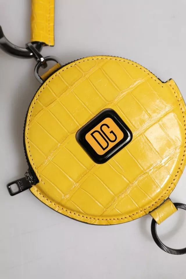 Portefeuille rond en cuir jaune Dolce &amp; Gabbana avec cordon et porte-monnaie à logo DG