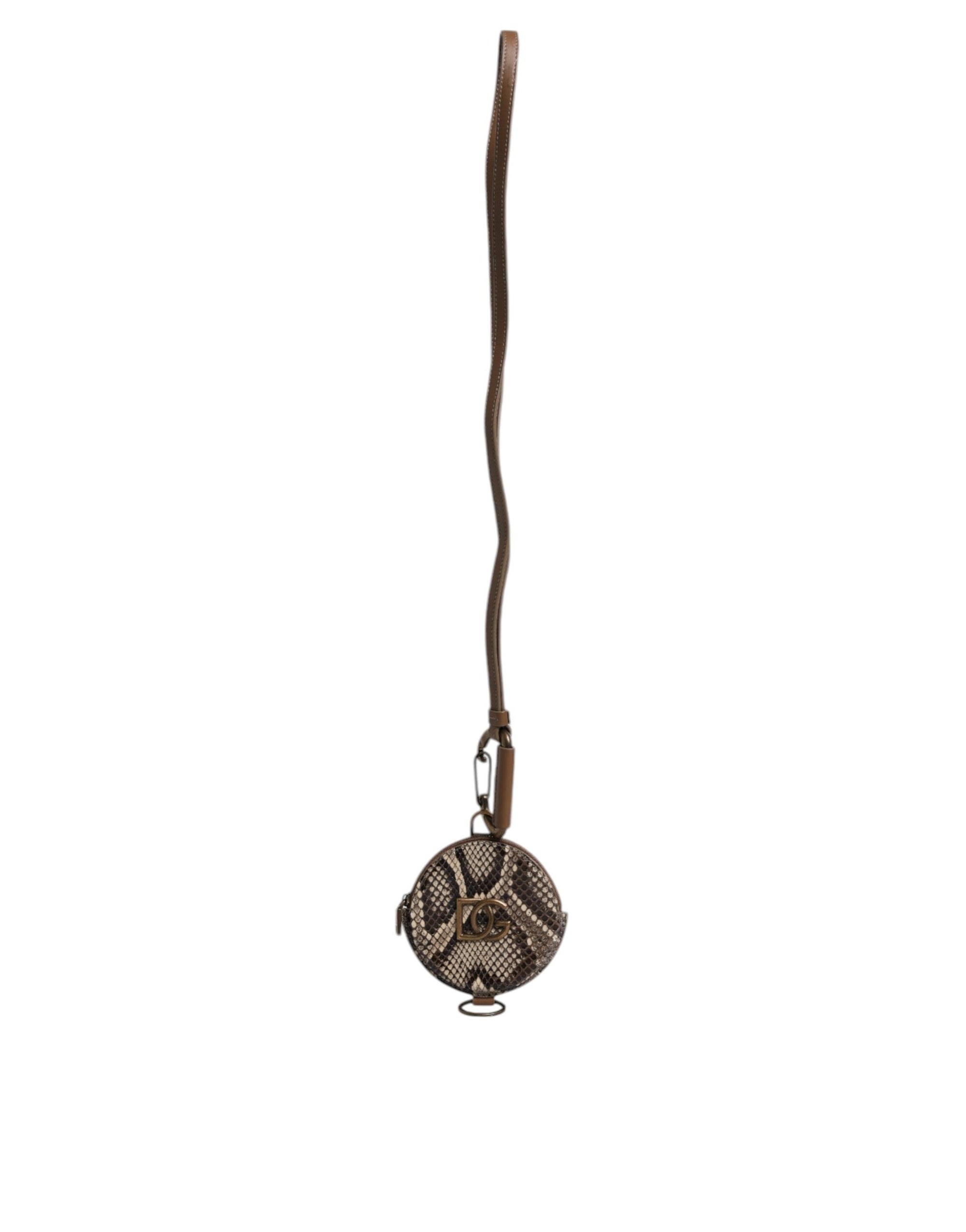 Dolce &amp; Gabbana Brown Round Leather DG Logo Coin Purse Lanyard Wallet