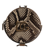 Dolce &amp; Gabbana Brown Round Leather DG Logo Coin Purse Lanyard Wallet