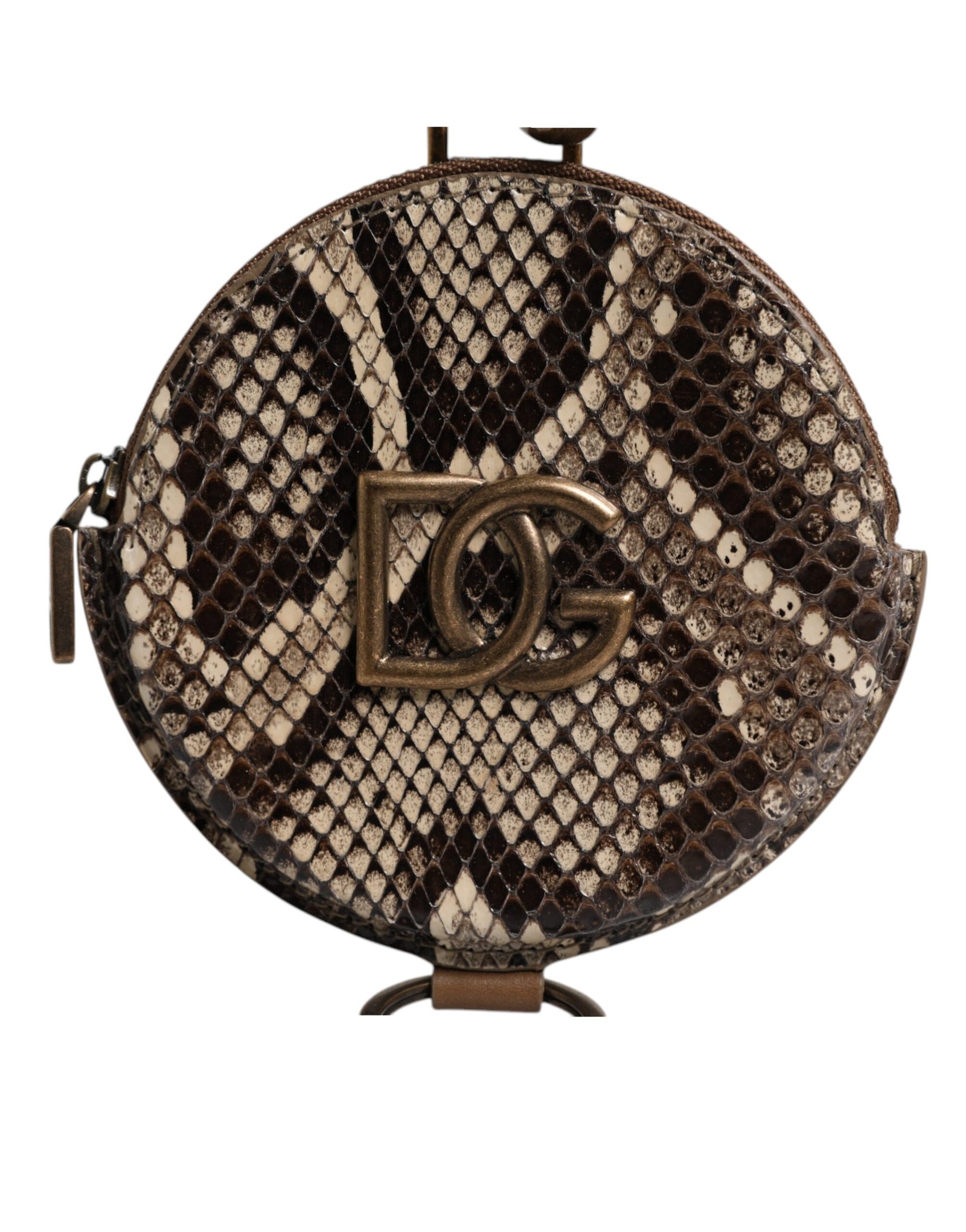 Dolce &amp; Gabbana Brown Round Leather DG Logo Coin Purse Lanyard Wallet