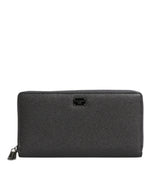 Dolce &amp; Gabbana Dark Gray Leather DG Logo Zip Around Continental Wallet