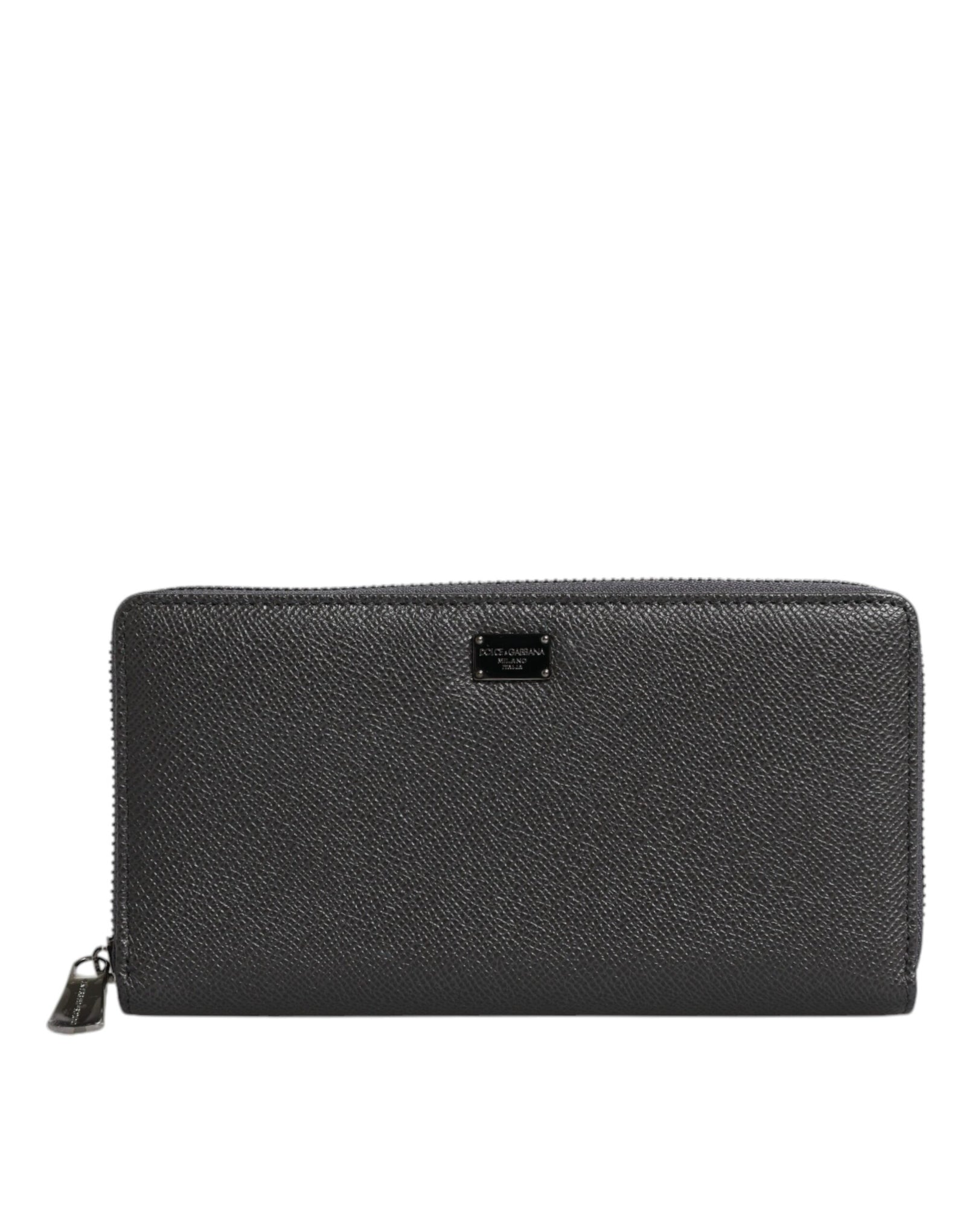 Dolce &amp; Gabbana Dark Gray Leather DG Logo Zip Around Continental Wallet
