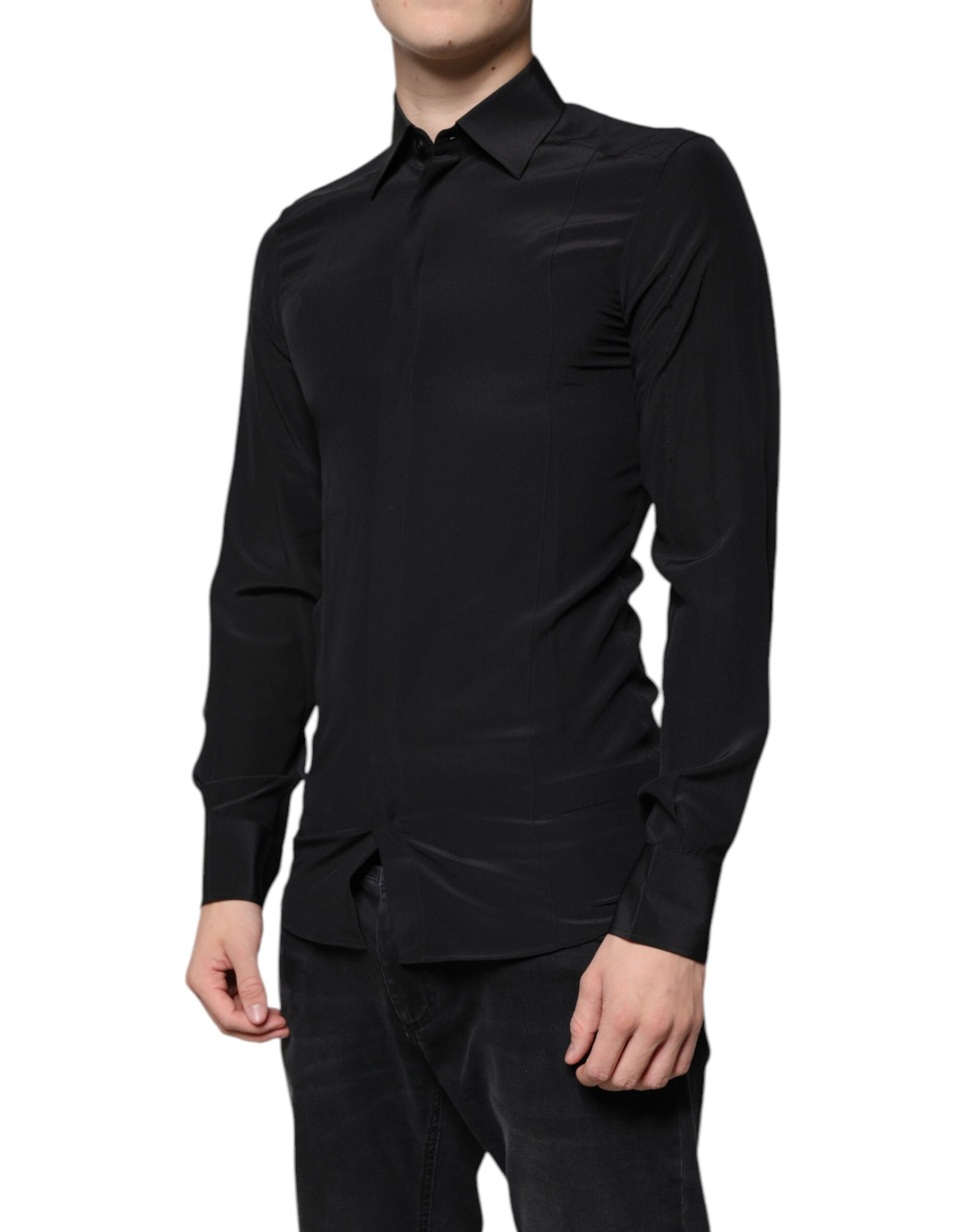 Chemise en soie noire à manches longues Dolce &amp; Gabbana