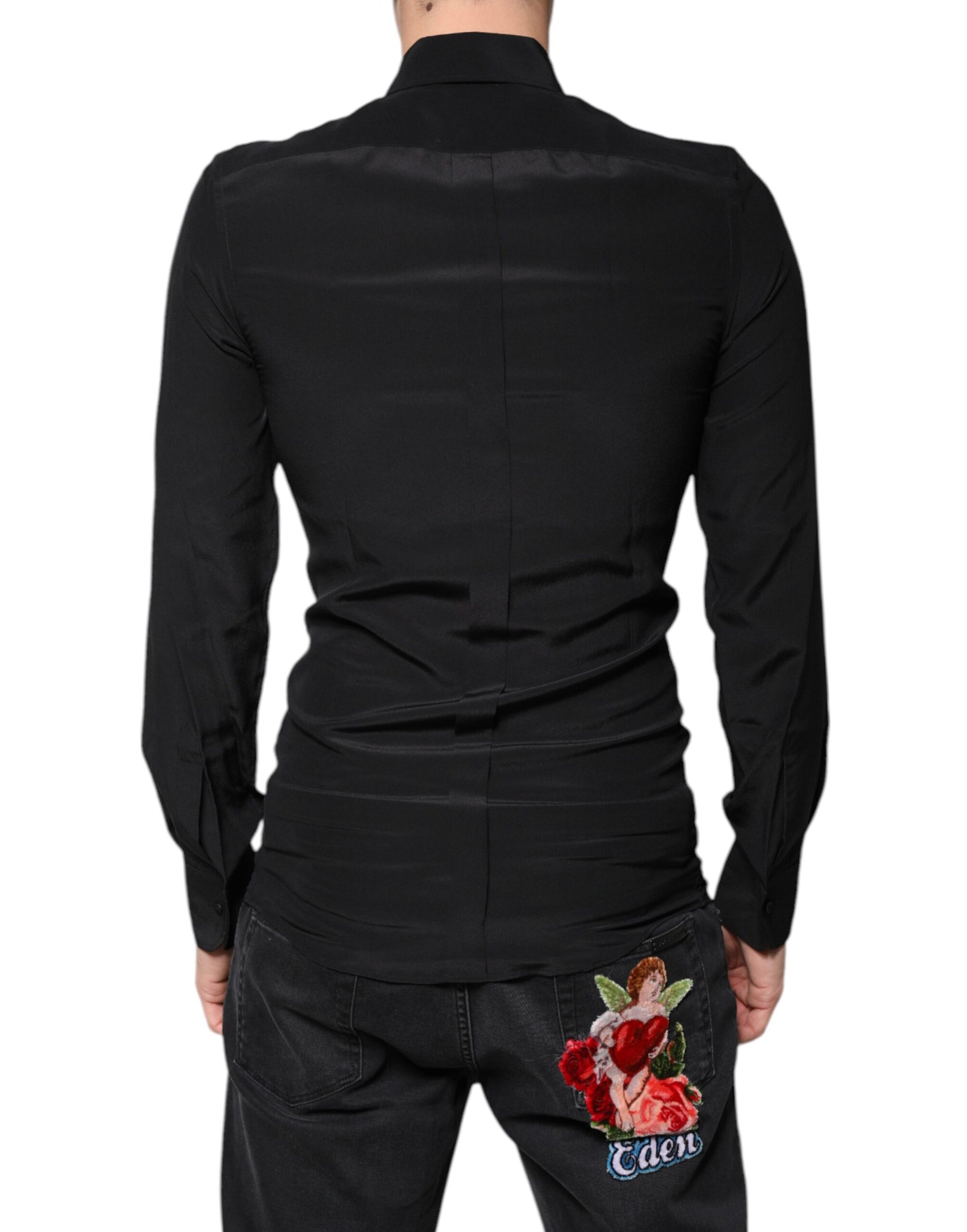 Chemise en soie noire à manches longues Dolce &amp; Gabbana
