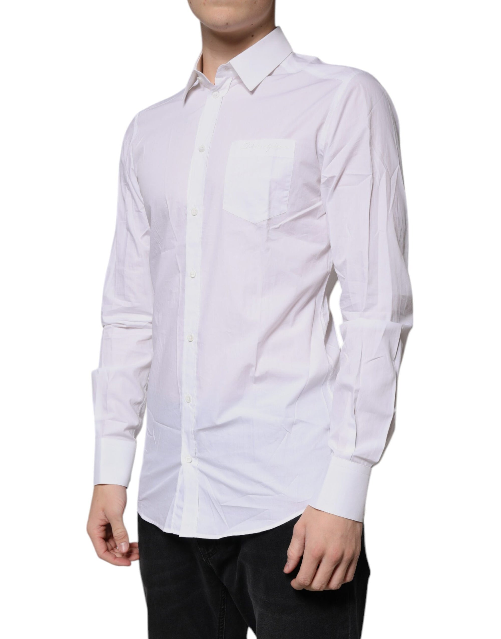 Chemise blanche à manches longues en coton Dolce &amp; Gabbana, couleur dorée