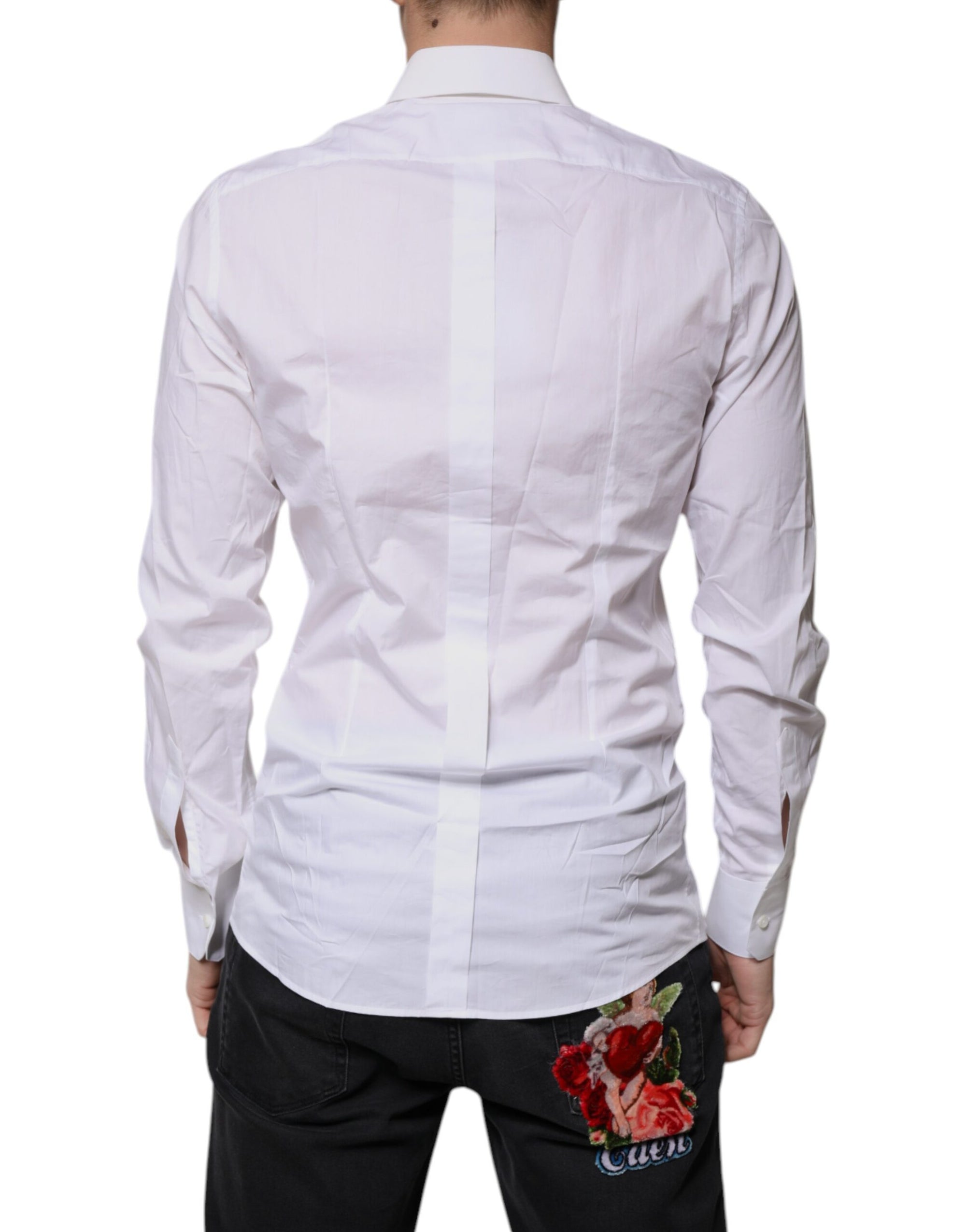 Chemise blanche à manches longues en coton Dolce &amp; Gabbana, couleur dorée
