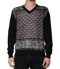 Dolce & Gabbana Black Logo Wool V-neck Pullover Sweater