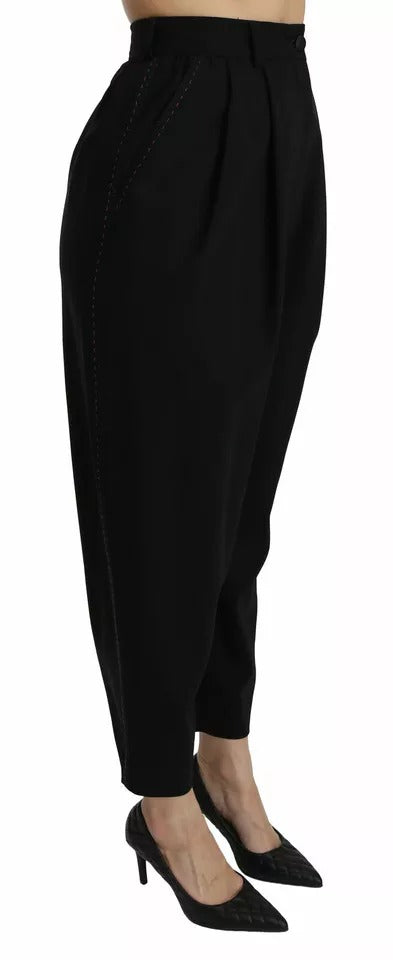 Dolce &amp; Gabbana Black Wool High Waist Pleat Front Cropped Pants