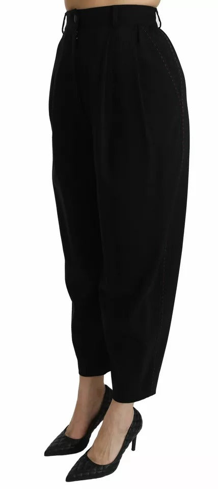 Dolce &amp; Gabbana Black Wool High Waist Pleat Front Cropped Pants