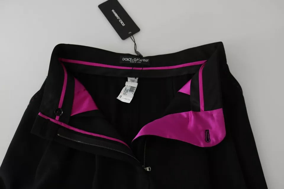 Dolce &amp; Gabbana Black Wool High Waist Pleat Front Cropped Pants