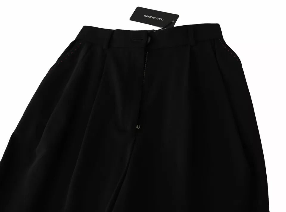 Dolce &amp; Gabbana Black Wool High Waist Pleat Front Cropped Pants