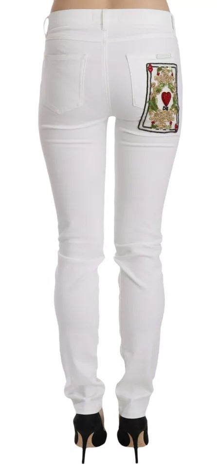 Dolce &amp; Gabbana White Crystal Embellished Skinny Jeans