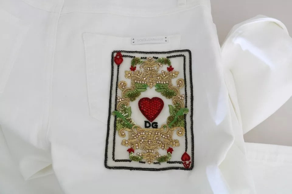 Dolce &amp; Gabbana White Crystal Embellished Skinny Jeans