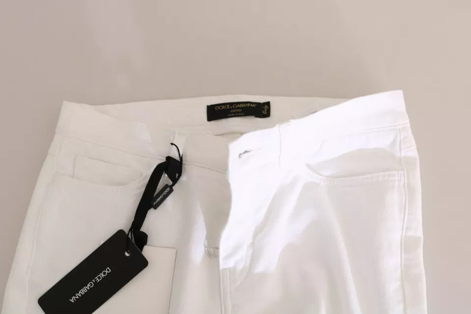 Dolce &amp; Gabbana White Crystal Embellished Skinny Jeans