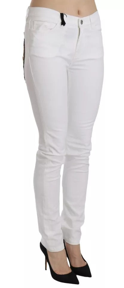 Dolce &amp; Gabbana White Crystal Embellished Skinny Jeans