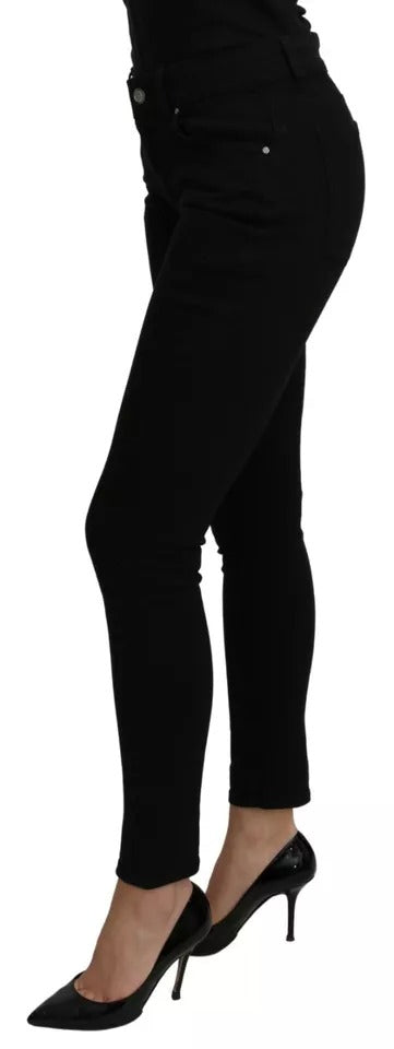 Dolce &amp; Gabbana Black Mid Waist Slim Denim Cotton Stretch Jeans