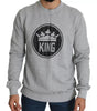 Dolce & Gabbana Gray Crown King Print Cotton Pullover Sweater