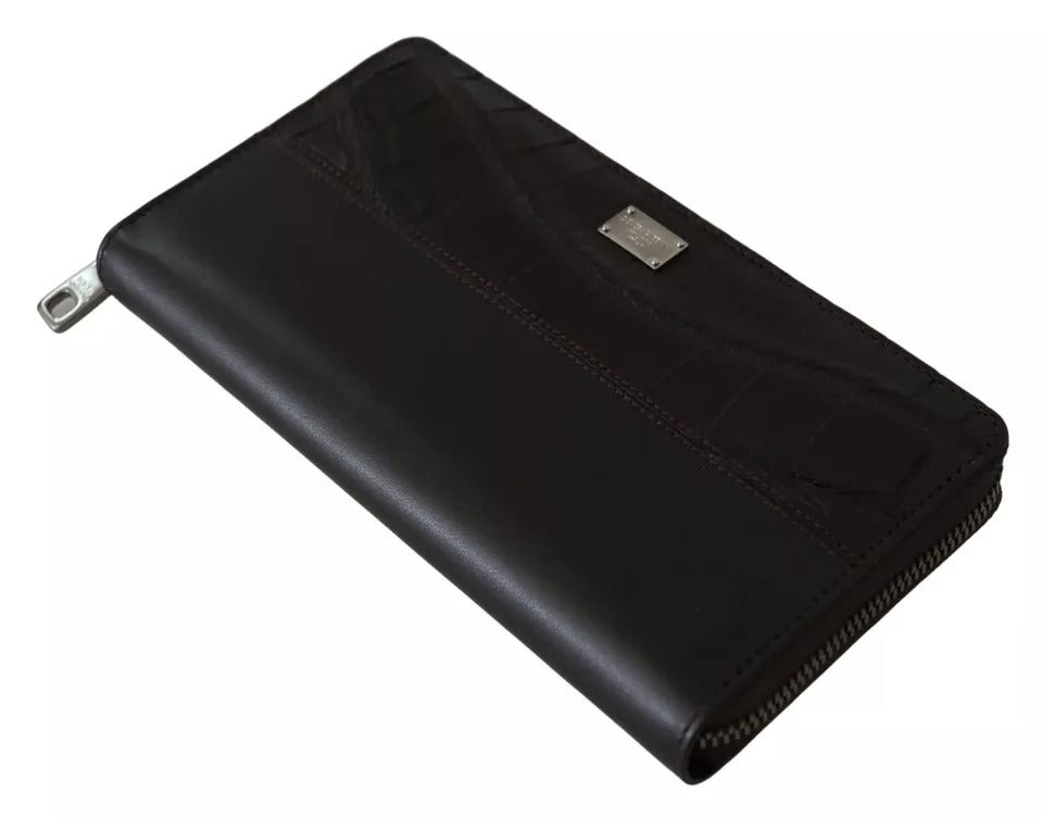 Portefeuille continental zippé en cuir exotique marron Dolce &amp; Gabbana