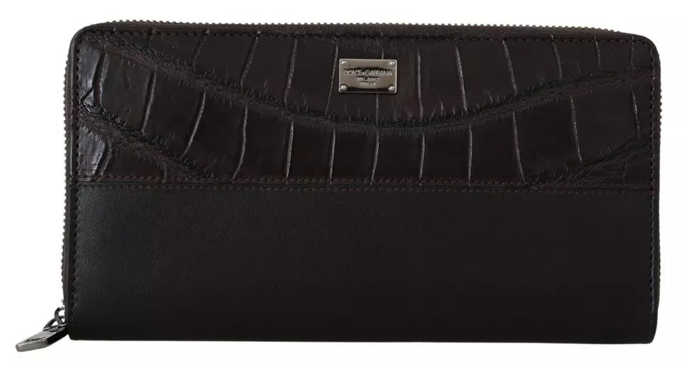 Portefeuille continental zippé en cuir exotique marron Dolce &amp; Gabbana