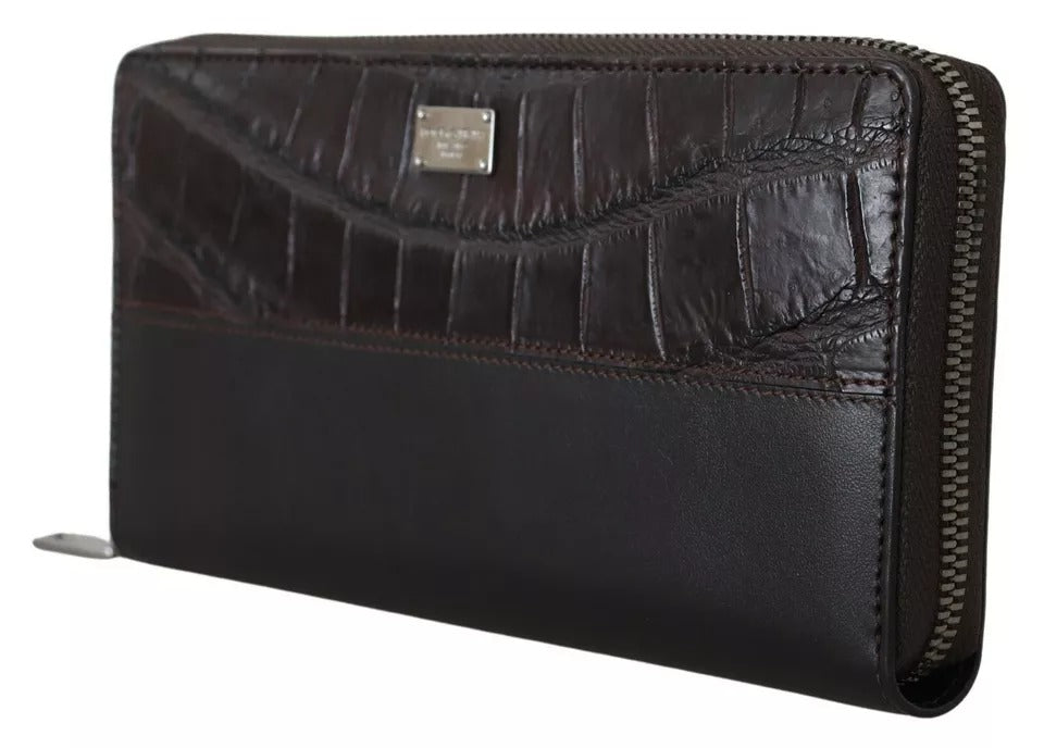 Portefeuille continental zippé en cuir exotique marron Dolce &amp; Gabbana