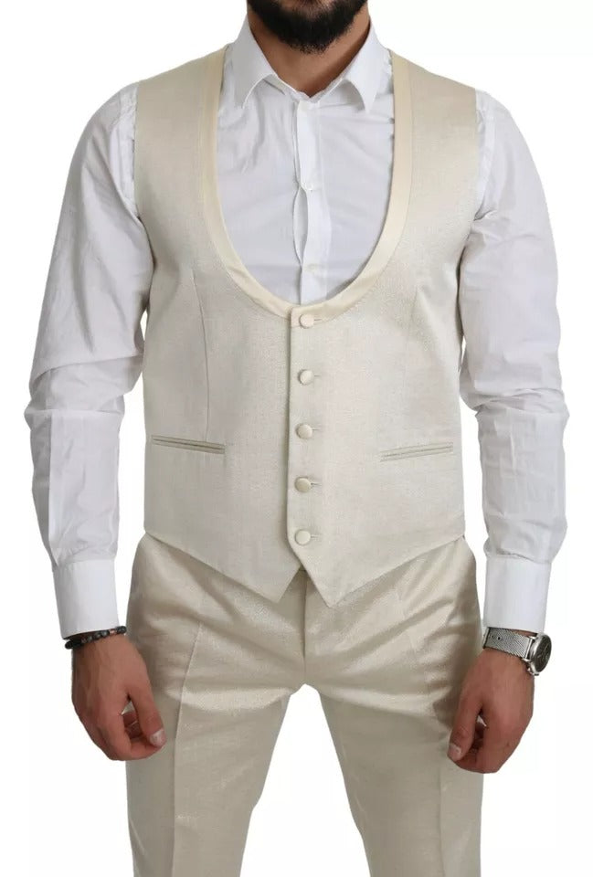 Dolce &amp; Gabbana Costume châle 3 pièces en laine beige crème SICILIA