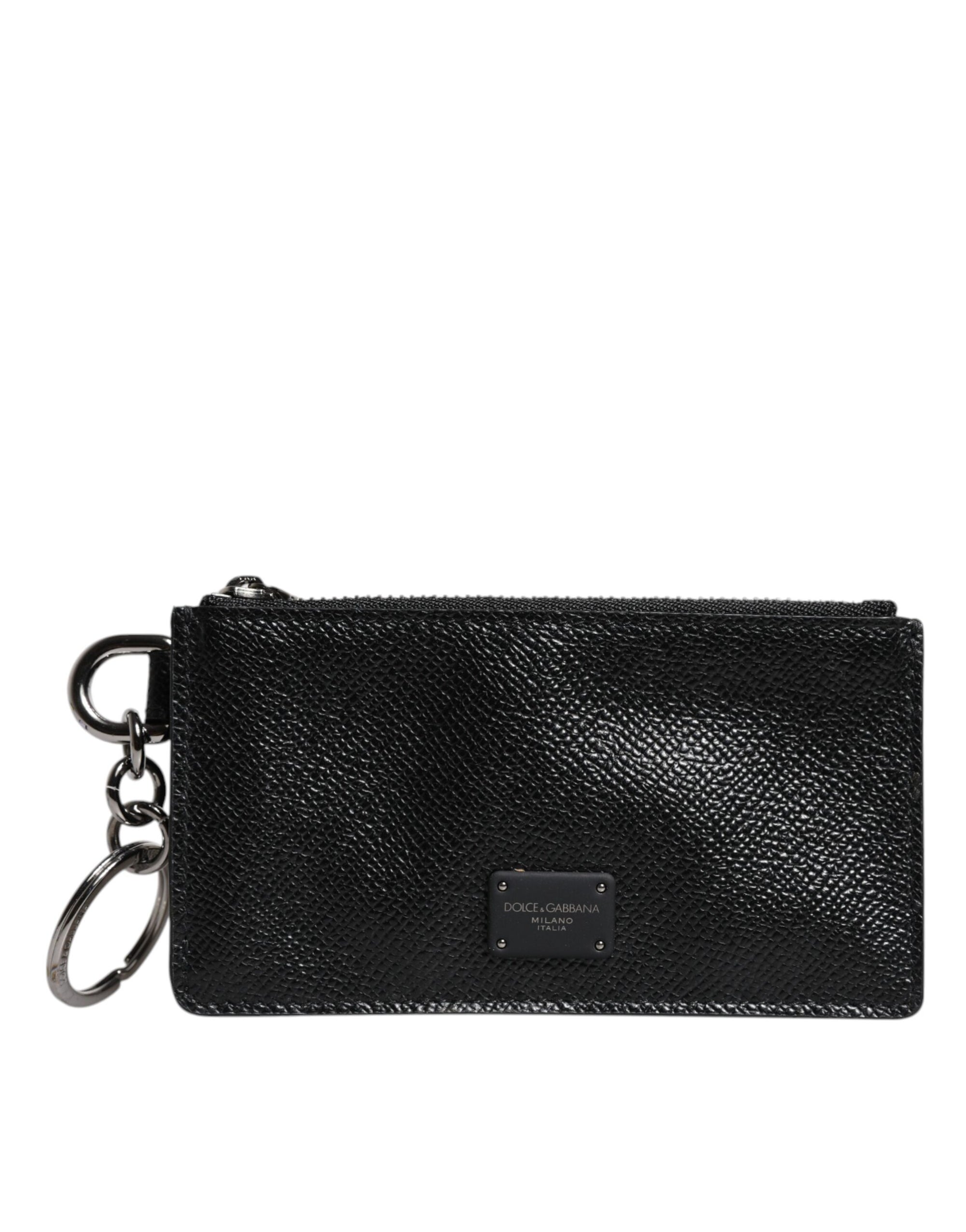 Portefeuille porte-cartes Dolce &amp; Gabbana en cuir de veau noir avec logo DG