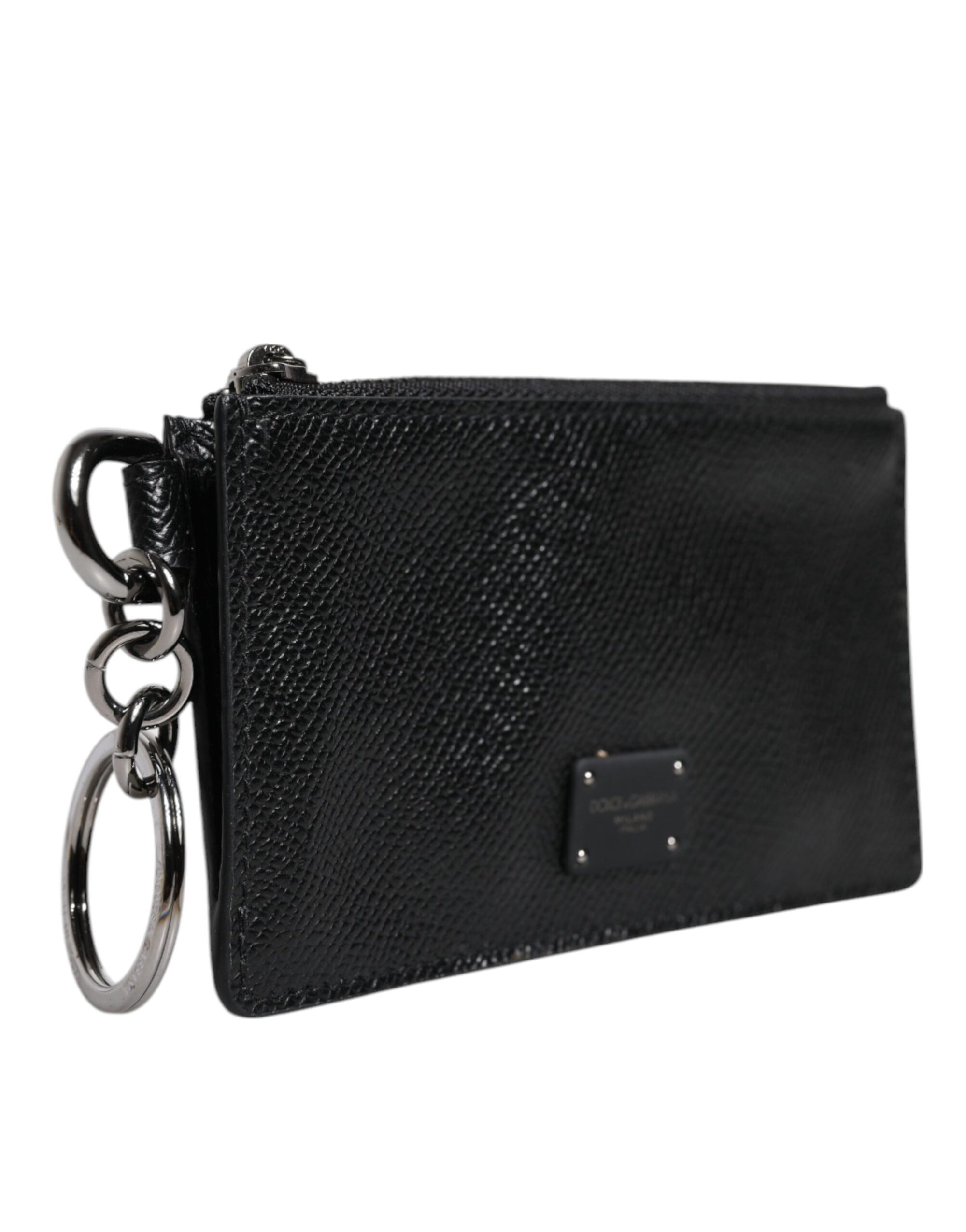 Portefeuille porte-cartes Dolce &amp; Gabbana en cuir de veau noir avec logo DG