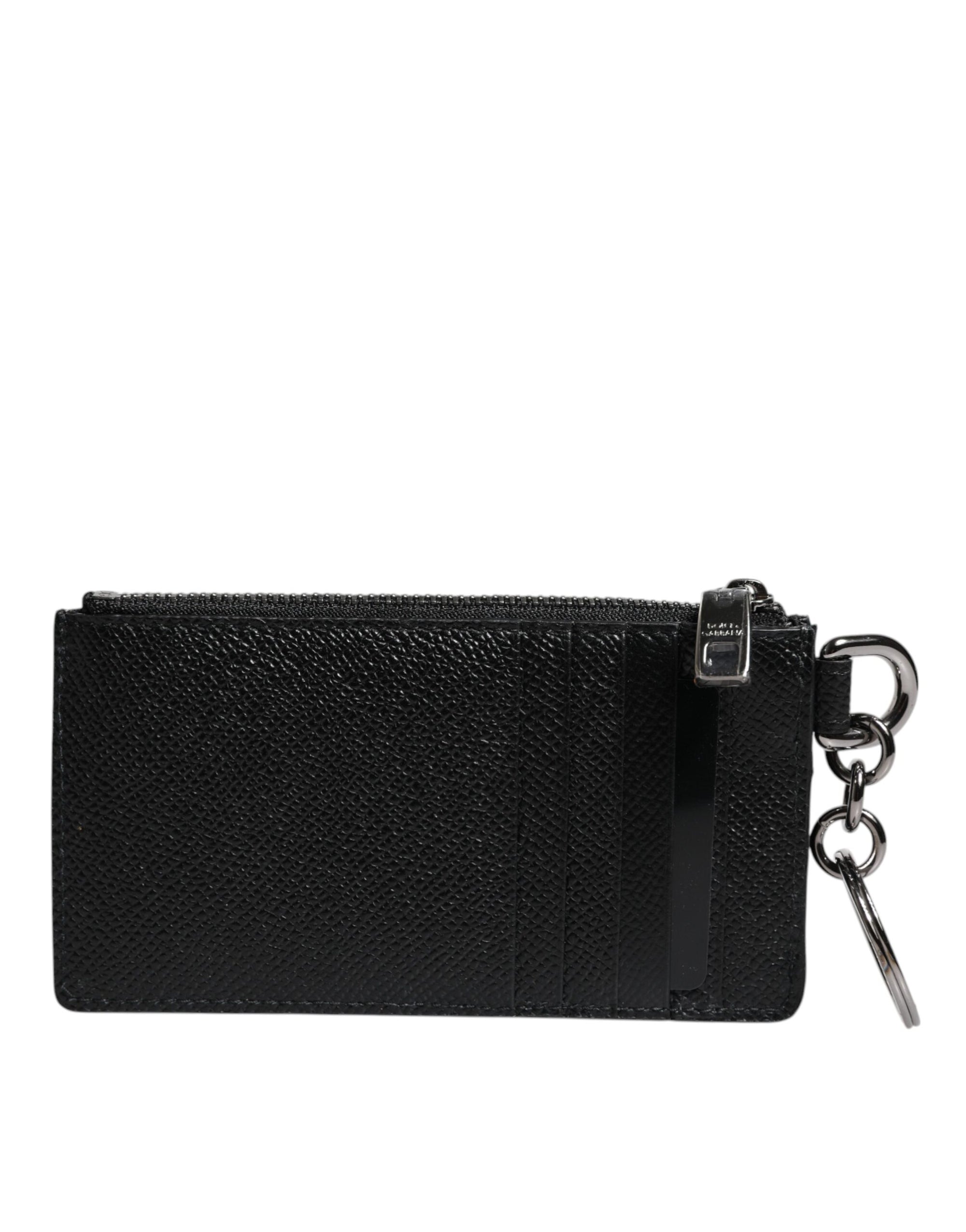Portefeuille porte-cartes Dolce &amp; Gabbana en cuir de veau noir avec logo DG