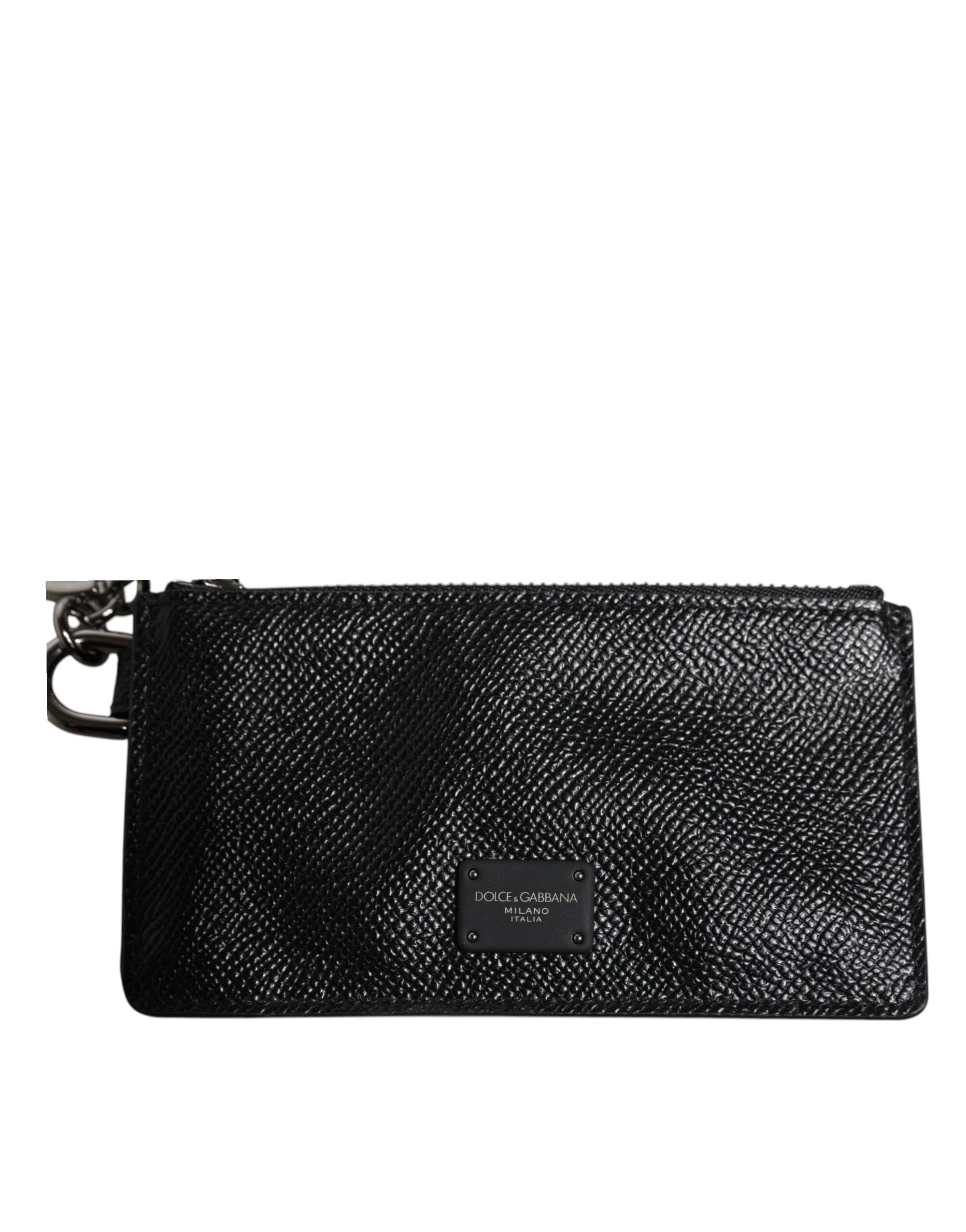 Portefeuille porte-cartes Dolce &amp; Gabbana en cuir de veau noir avec logo DG