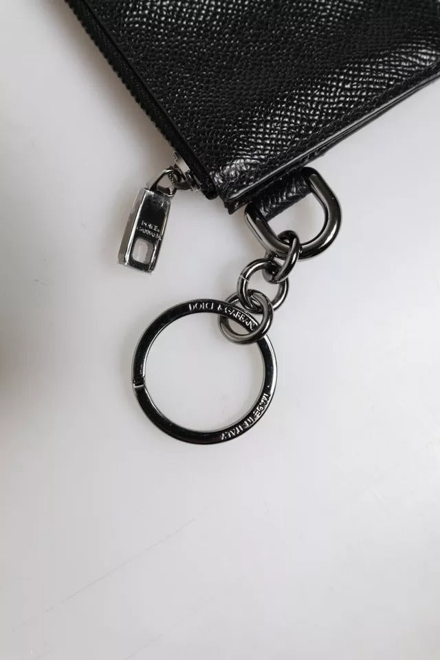 Portefeuille porte-cartes Dolce &amp; Gabbana en cuir de veau noir avec logo DG