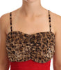 Dolce & Gabbana Brown Leopard Red Tulle Sheath Midi Dress