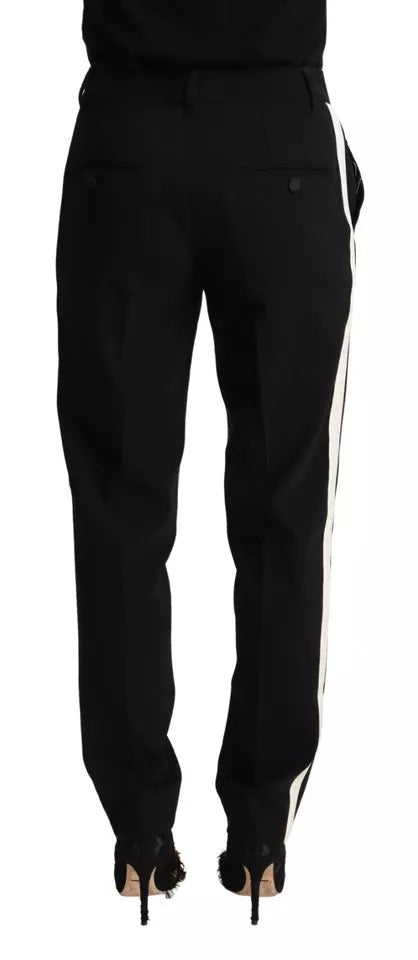Dolce &amp; Gabbana Black White Stripes Wool Tapered Pants