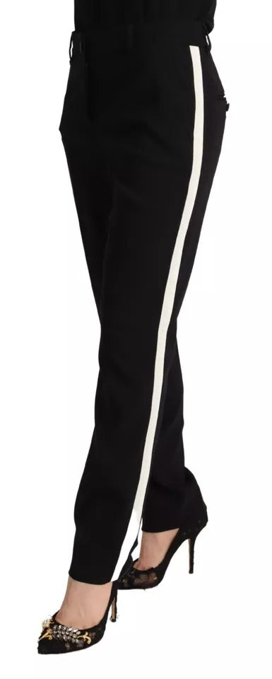 Dolce &amp; Gabbana Black White Stripes Wool Tapered Pants