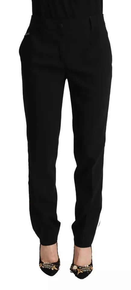 Dolce &amp; Gabbana Black White Stripes Wool Tapered Pants