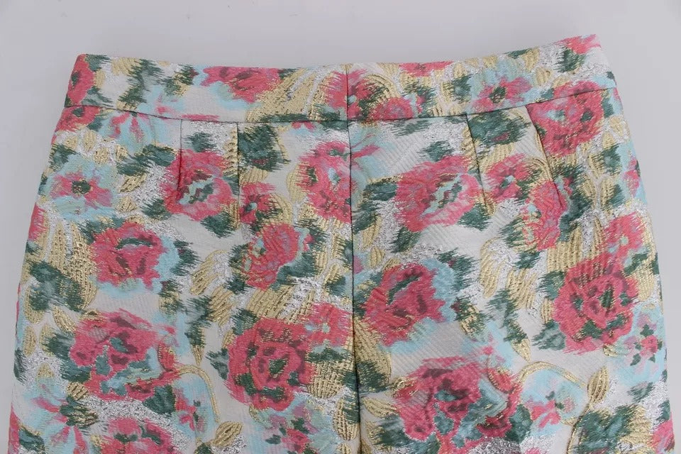 Dolce &amp; Gabbana White Pink Floral Brocade Pants